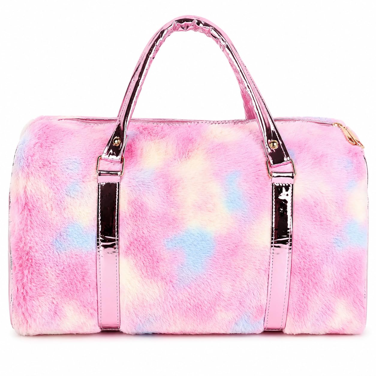 beauty queen Grey Faux Fur Duffel Bag with Metallic Silver Handles (Multi)-picture-16