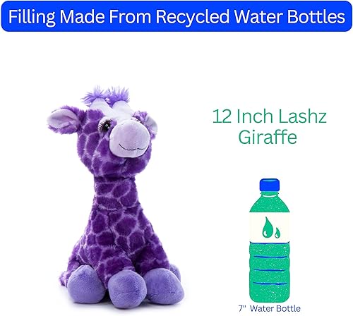 Miniatura 10 de The Petting Zoo Peluche de jirafa morada, animales del zoológico de Lash'z, juguete de peluche de jirafa de 12 pulgadas