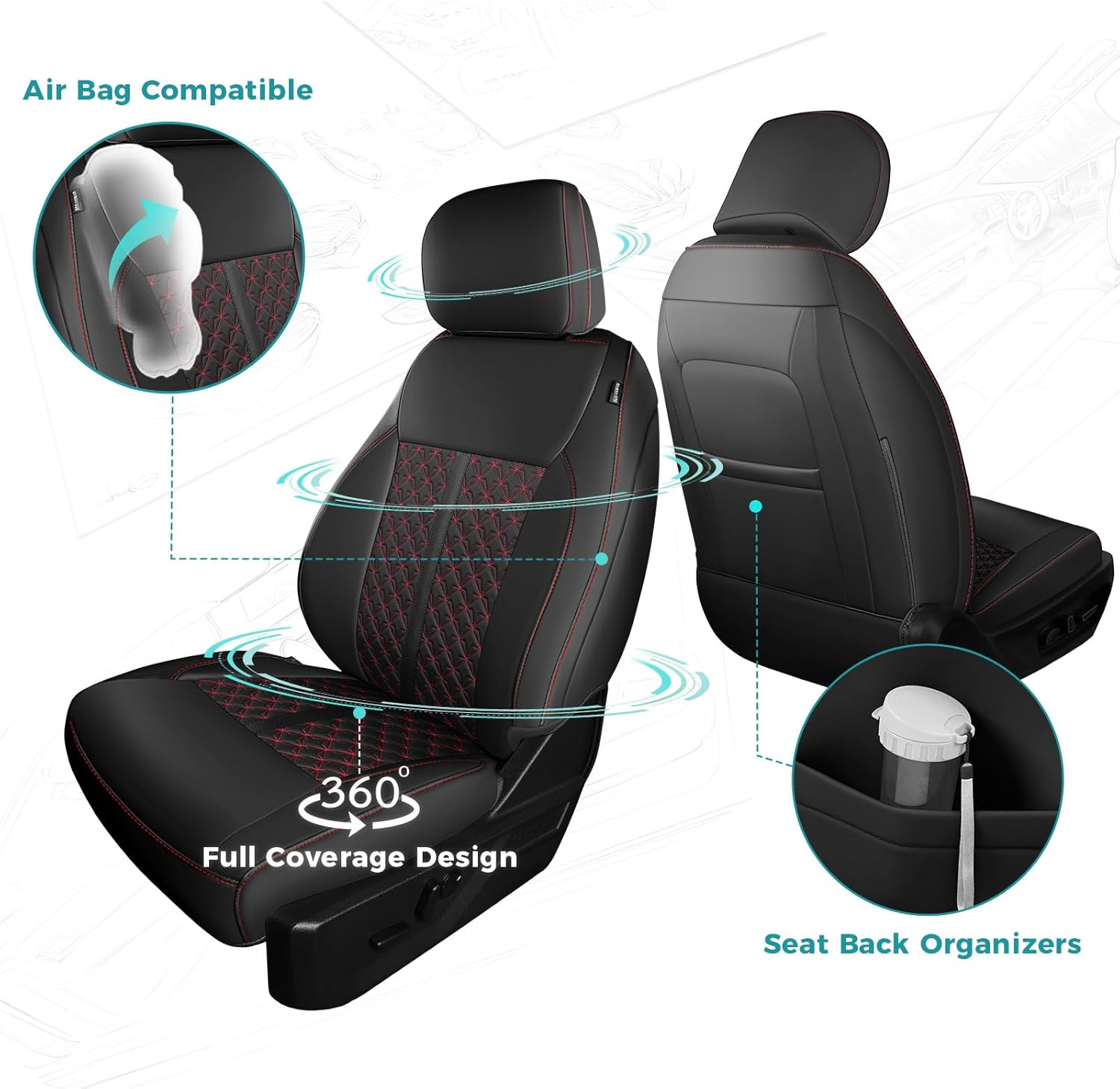 Custom Seat Cover for Ford F150 2010 2011 2012 2013 2014 - Fit Full Set Leather Truck Seat Cover for 2010-2014 F150 XL/XLT Accessories