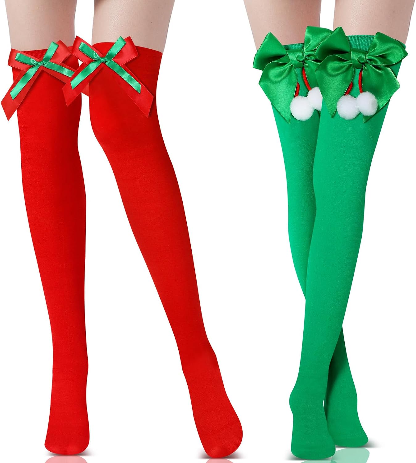 Loopeer 2 Pairs Christmas Thigh High Socks Halloween Women Striped Over Knee Stockings Candy Cane Socks for Women Girls