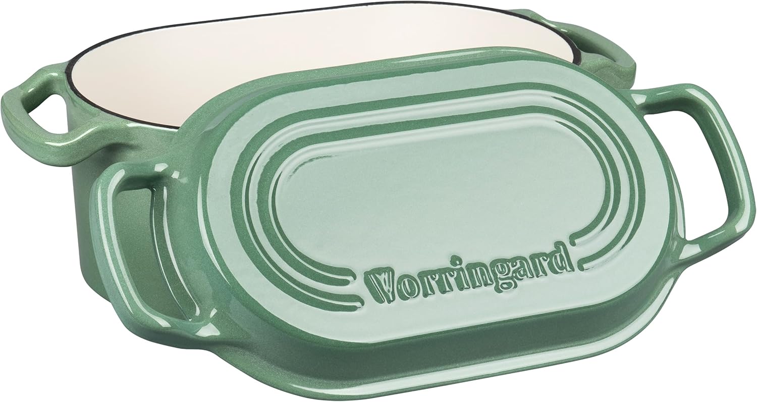 VORRINGARD Oval Dutch Oven Pot with Lid, Enamel Coating Cast Iron Bread Pans for Homemade Sourdough Bread Baking, Cooking, 4 Quart, Sage Green