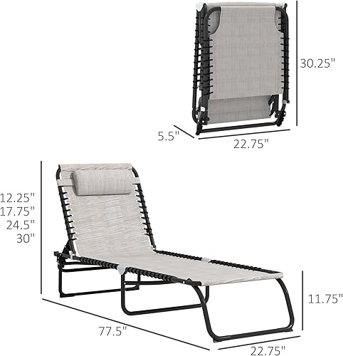 Miniatura 3 de Outsunny Juego de 2 sillas plegables para piscina, silla de bronceado para patio, silla de salón al aire libre con respaldo reclinable de 4