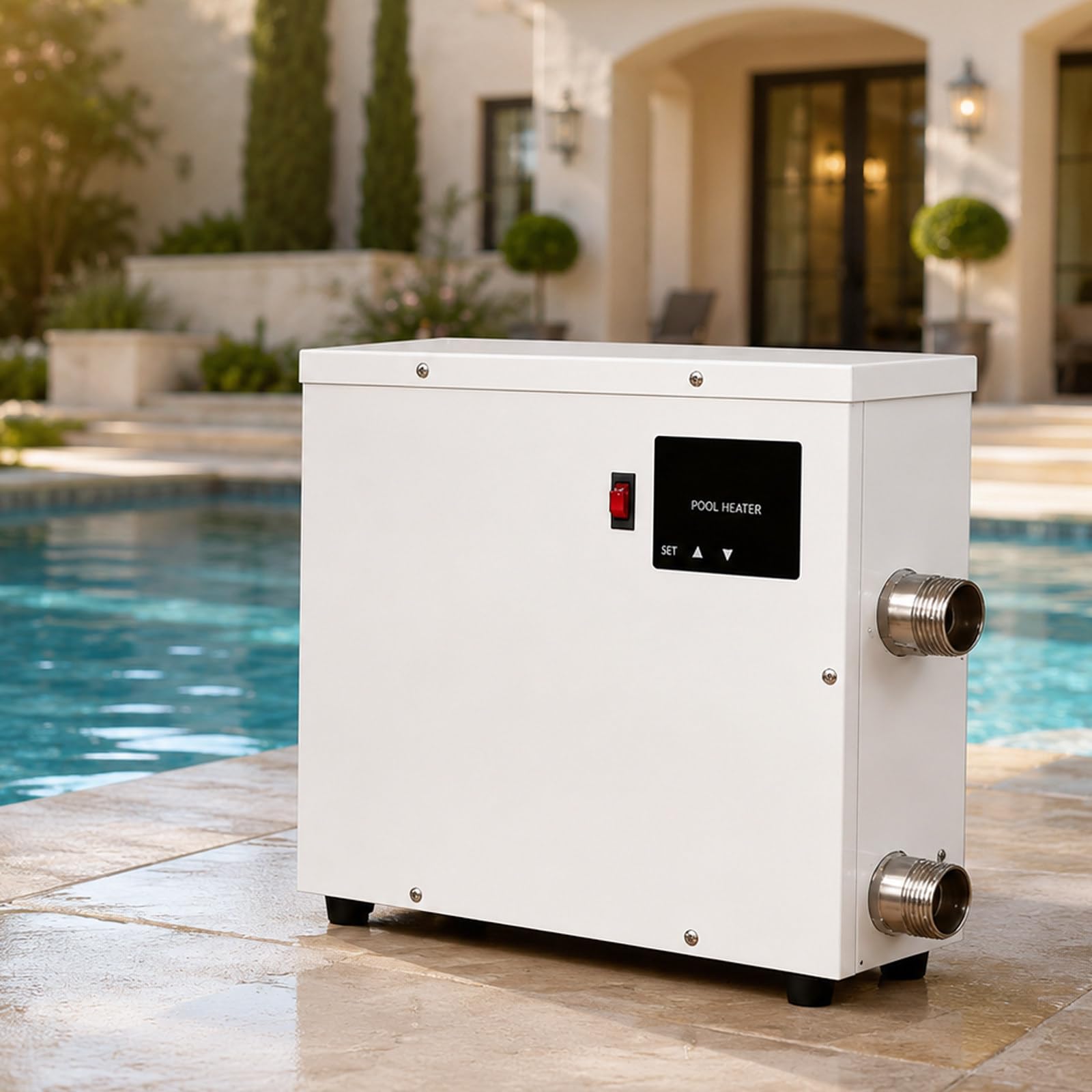 Riscaldatore Piscina Elettrico per Piscina Fuori Terra 220V, Scaldacqua Con Termostato Touchscreen, In Acciaio Inox, Riscaldamento Rapido per Piccole Piscine, Spa E Vasche Idromassaggio 9KW