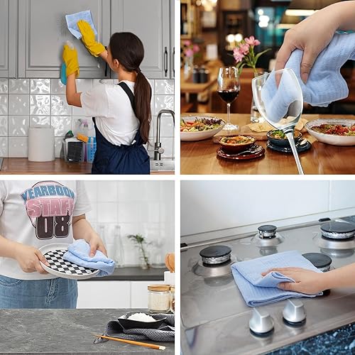 Miniatura 6 de PY HOME & SPORTS Juego de paños de cocina, 100% algodón, 8 piezas, paños de cocina súper absorbentes para secar y limpiar, 13 x 28 pulgadas (azul