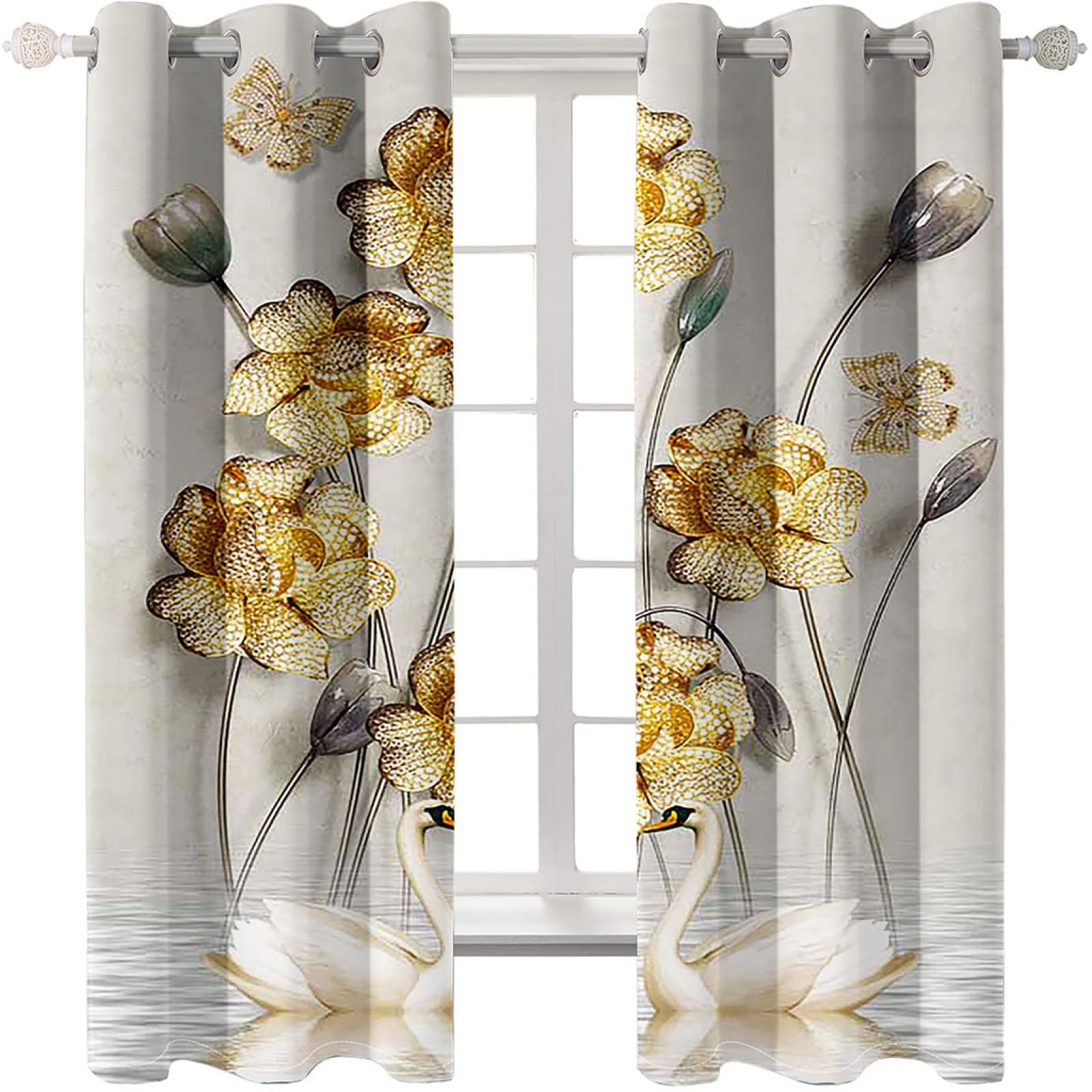 Vorhang Blickdicht Verdunklungsvorhänge Gardienen 2-SetBlume 150x166cm