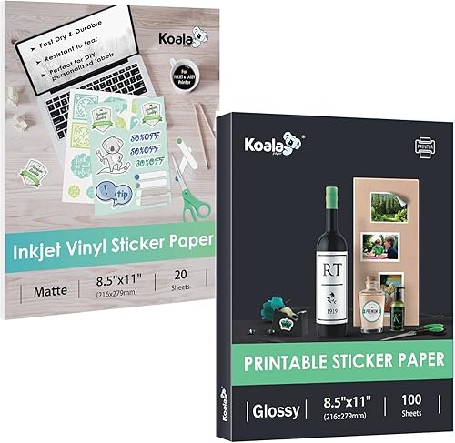 Miniatura 1 de Koala - Papel adhesivo de vinilo imprimible mate y brillante, paquete de paquete