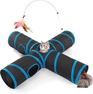Tempcore Pet Cat Tunnel Tube Cat Toys 4 Way Collapsible, Cat Tunnels for Indoor Cats，Kitty Tunnel Bored Cat Pet Toys Peek Hole Toy Ball Cat, Puppy, Kitty, Kitten, Rabbit