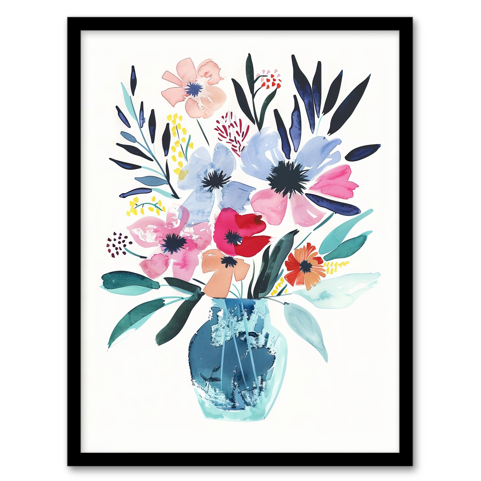 Artery8 Pastel Colour Boho Spring Flower Bouquet in Vase Living Room Artwork Framed Wall Art Print 18X24 Inch