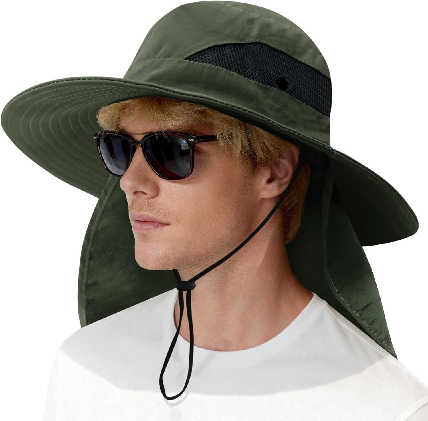 PFFY Sun Bucket Hats for Men Women Fishing Hat UV Protection Wide Brim Beach Safari Hat with Neck Flap