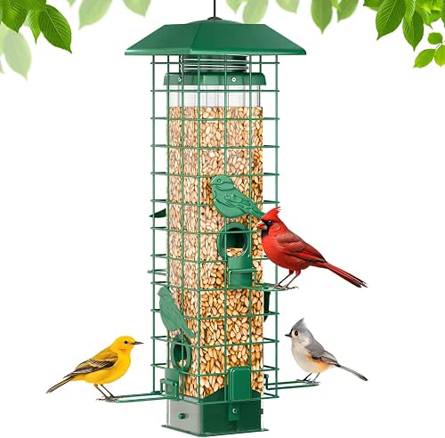Squirrel Proof Bird Feeder, Metal Bird Feeders for Outdoors Hanging,