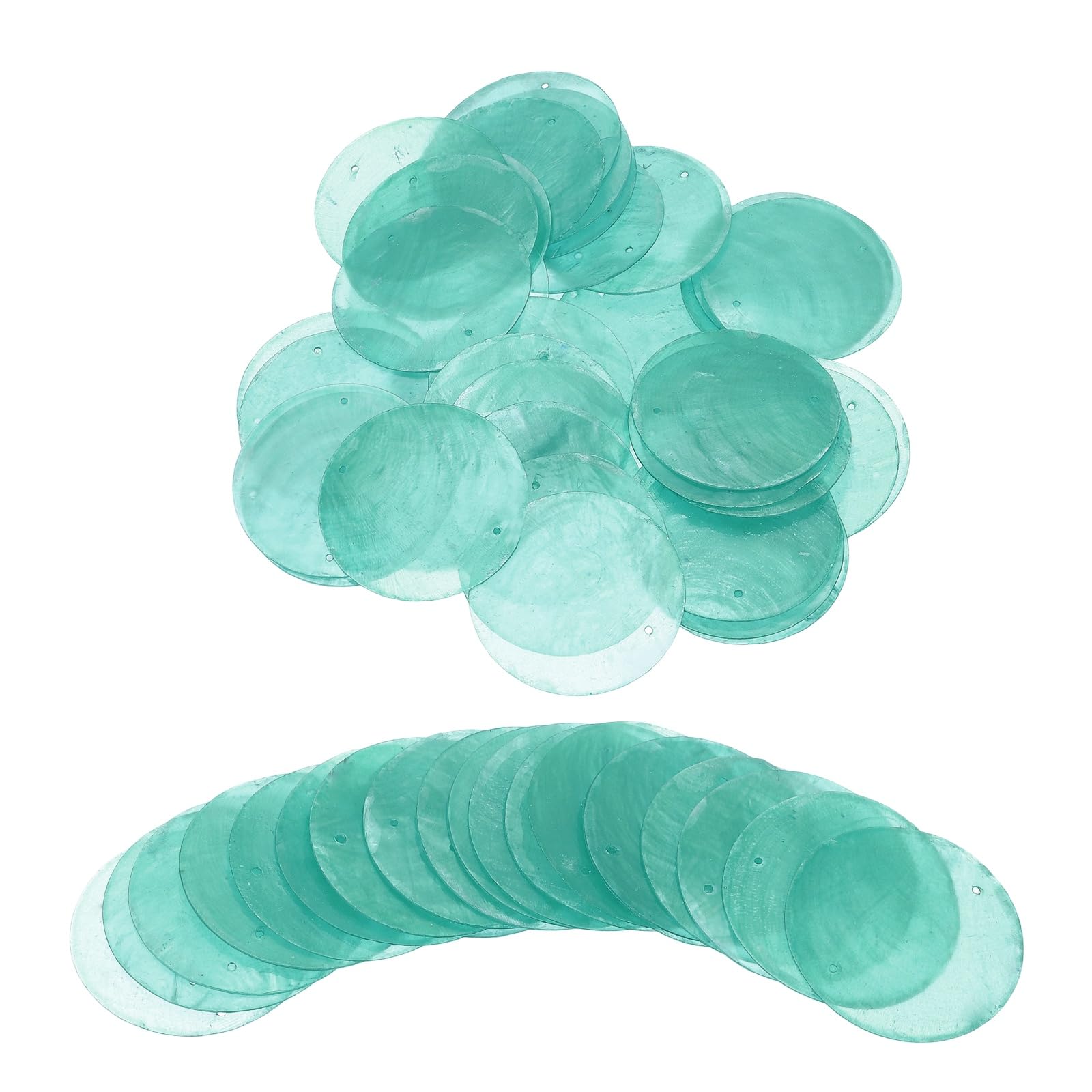 sourcing map 60Pcs Capiz Shells 2" Round Natural Shells with 2 Holes for Seashell Wind Chimes Curtain Shell Garland DIY Craft Wedding Home, Peacock Blue โ image 1