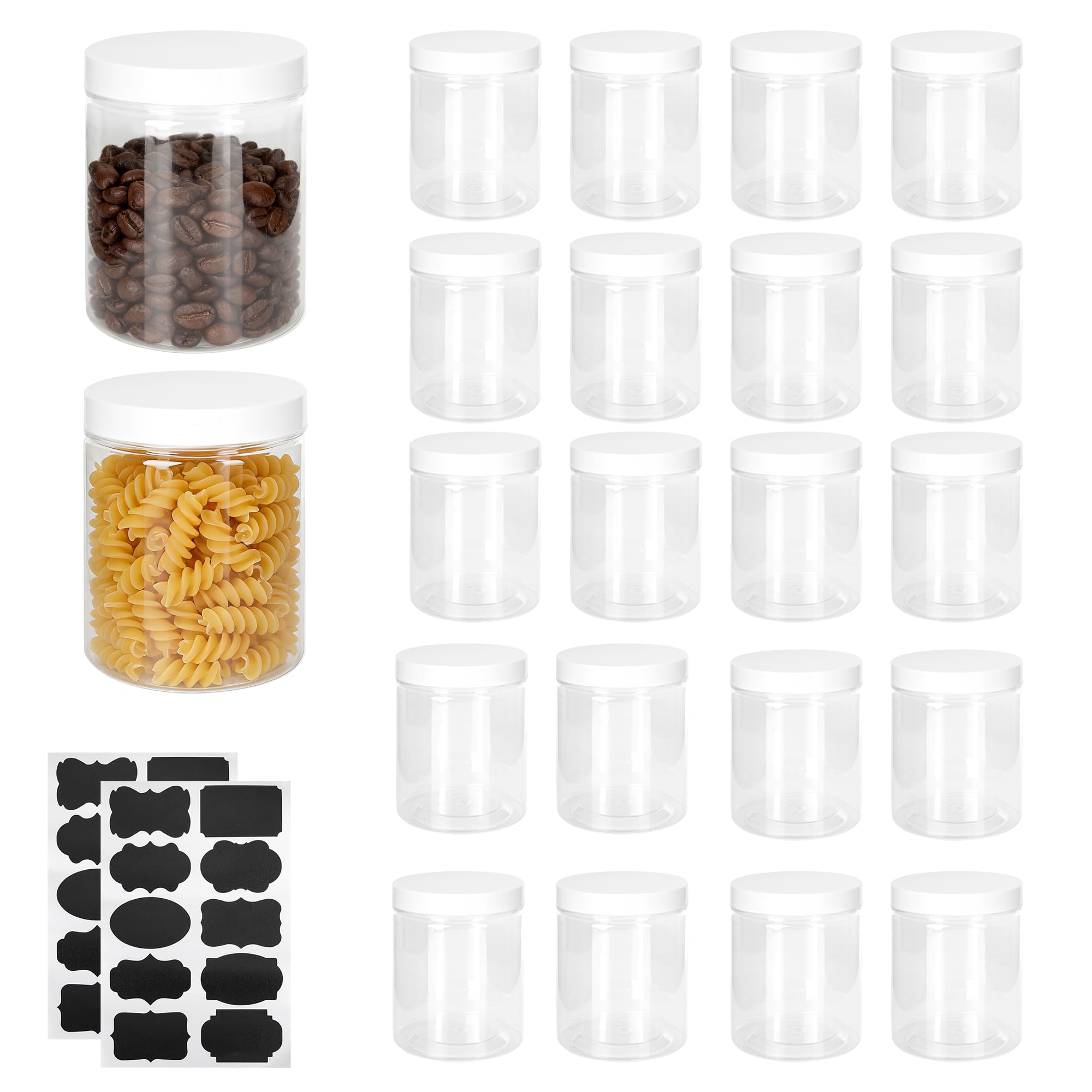 YKUKIZEE 20PCS Plastic Storage Jar with White Lid 250ml Empty Jam Container