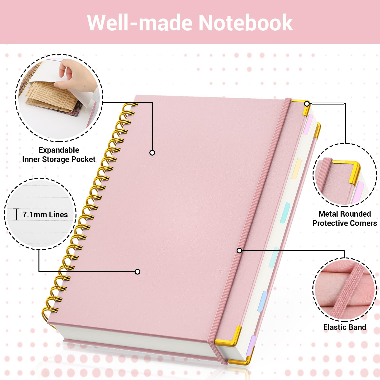 Vesaneae Lot De 4 Carnet De Notes à Spirale, 204 * 140mm Ligné Journal Notebook, A5 Cahiers