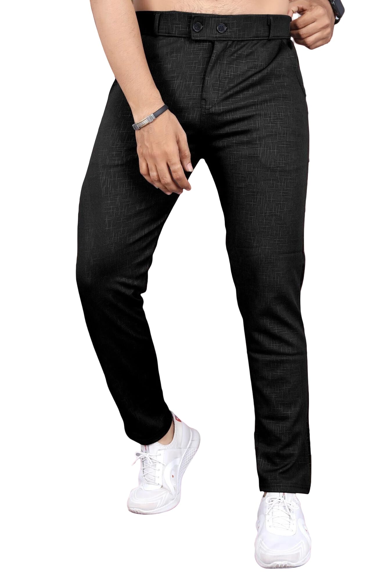 gibbonte Slim Fit Formal Trousers for Men | Textured Mid-Rise Pants | Button Closure Bottoms for Work or Events [Pack of 1]-picture-45