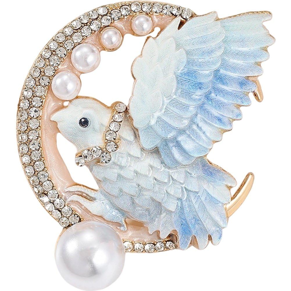 Sslvya Rhinestone Pearl Doves Brooch Pins Bling Crystal Animal Lapel Pins for Clothes Dress Shirt Sweater Shawl Collar Dress Decoration