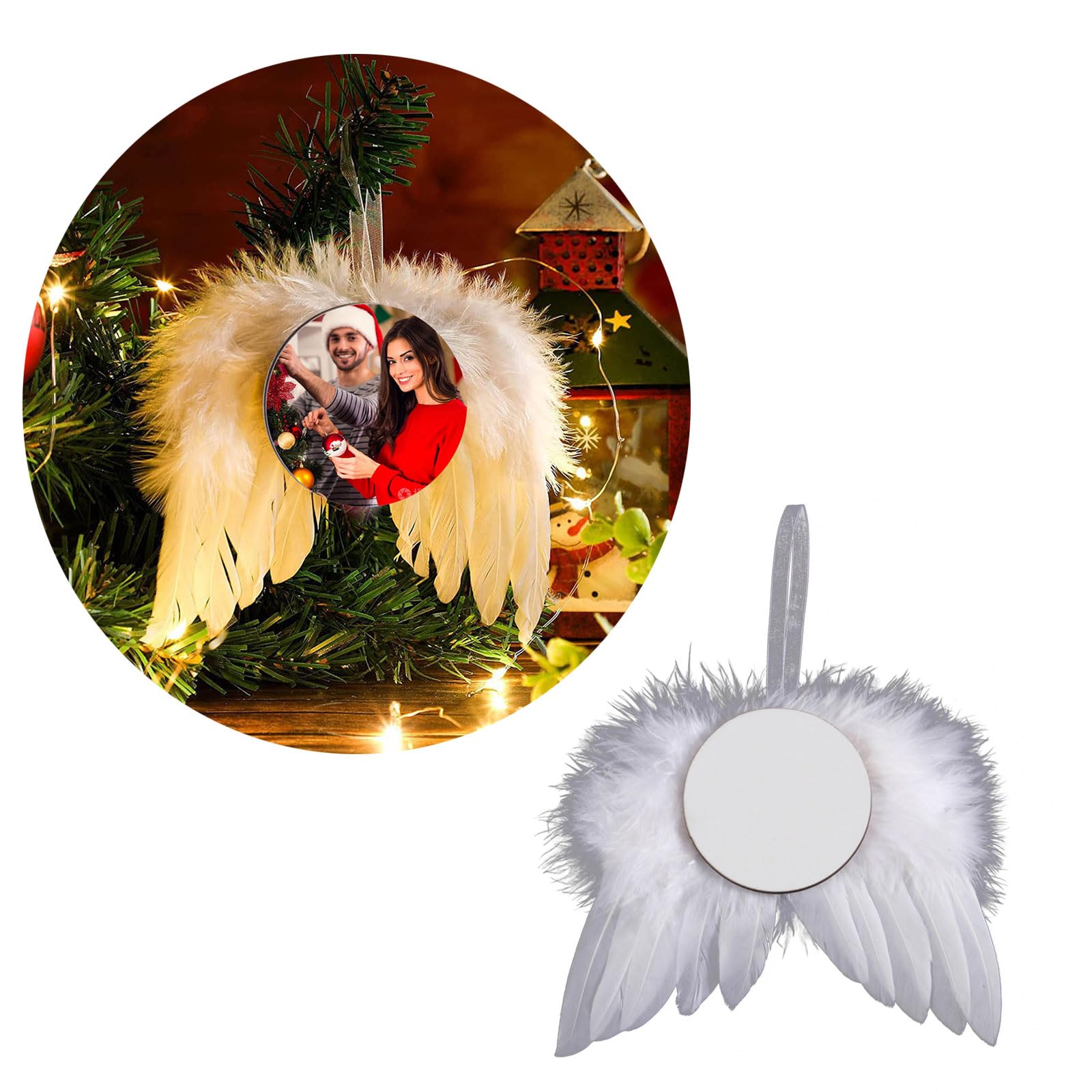 YZYDF Sublimation Decoration Valentines Plumage Wing Round Blank Sublimation Pendants Angel Wing Decor Board