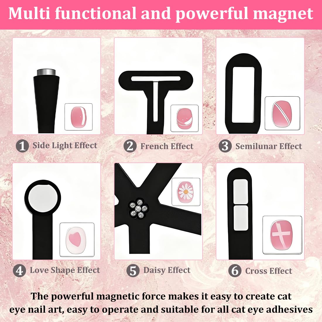 Nail Art Magnet, Penne Magnetiche per Unghie 3D Fai Da Te, Penne Magnetiche per Occhi di Gatto Multifunzione Aggiornate 6 in 1