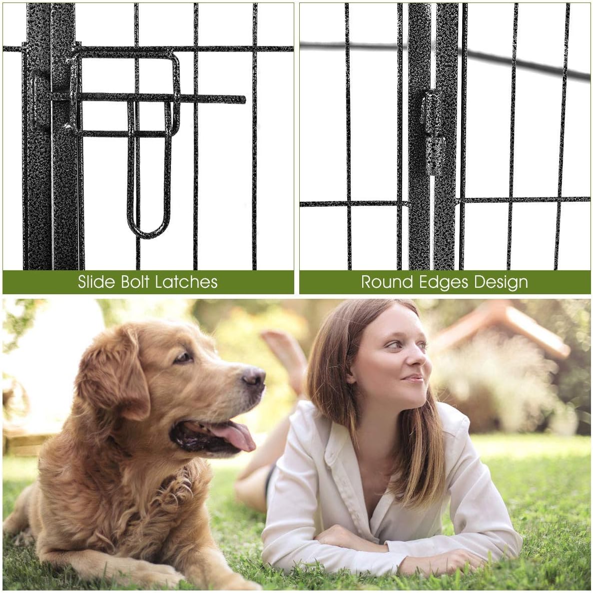 Giantex 40 inch Dog Fence with Door, 16/8 Panels Dog Playpen for Outside Large Dogs, Portable Pet Playpen Fencing Enclosures, Heavy Duty Metal Camping Fences for The Yard (8 Panels, 40 inch)
