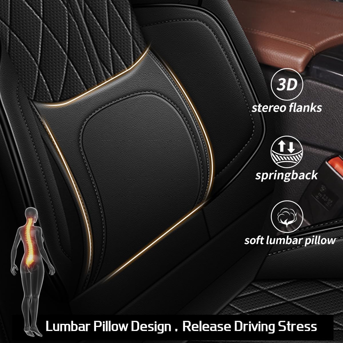 YORKNEIC Seat Covers for Honda Civic 2003-2025 2026: 5-Seat Set Breathable Leather Car Seat Covers 5-Seat Set - Compatible Airbag & Lumbar Support (5-Seat Set, Black)