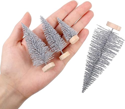 Miniatura 9 de 60 piezas de mini árbol de Navidad artificiales de sisal para árboles de nieve, cepillos para botellas, árboles de Navidad, adornos de pinos con
