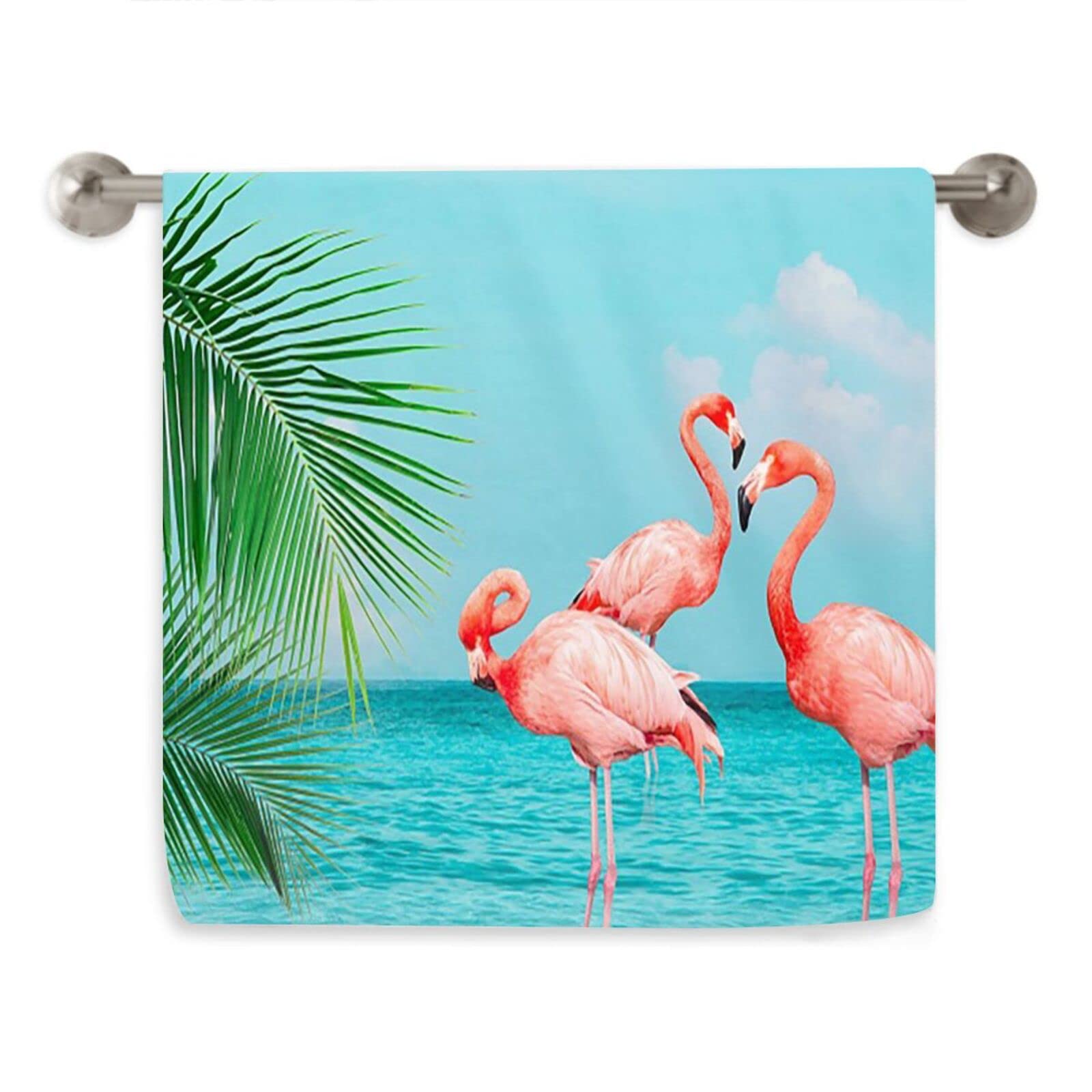 VunKoFlamingos Standing in Blue Sea with Sunny Sky Kitchen Microfiber Hair Hand Dish Towel Home Soft Highly Absorbent Decorative Dishcloth for Bathroom Beach Hotel Gym Spa Yoga 16 x 28 in