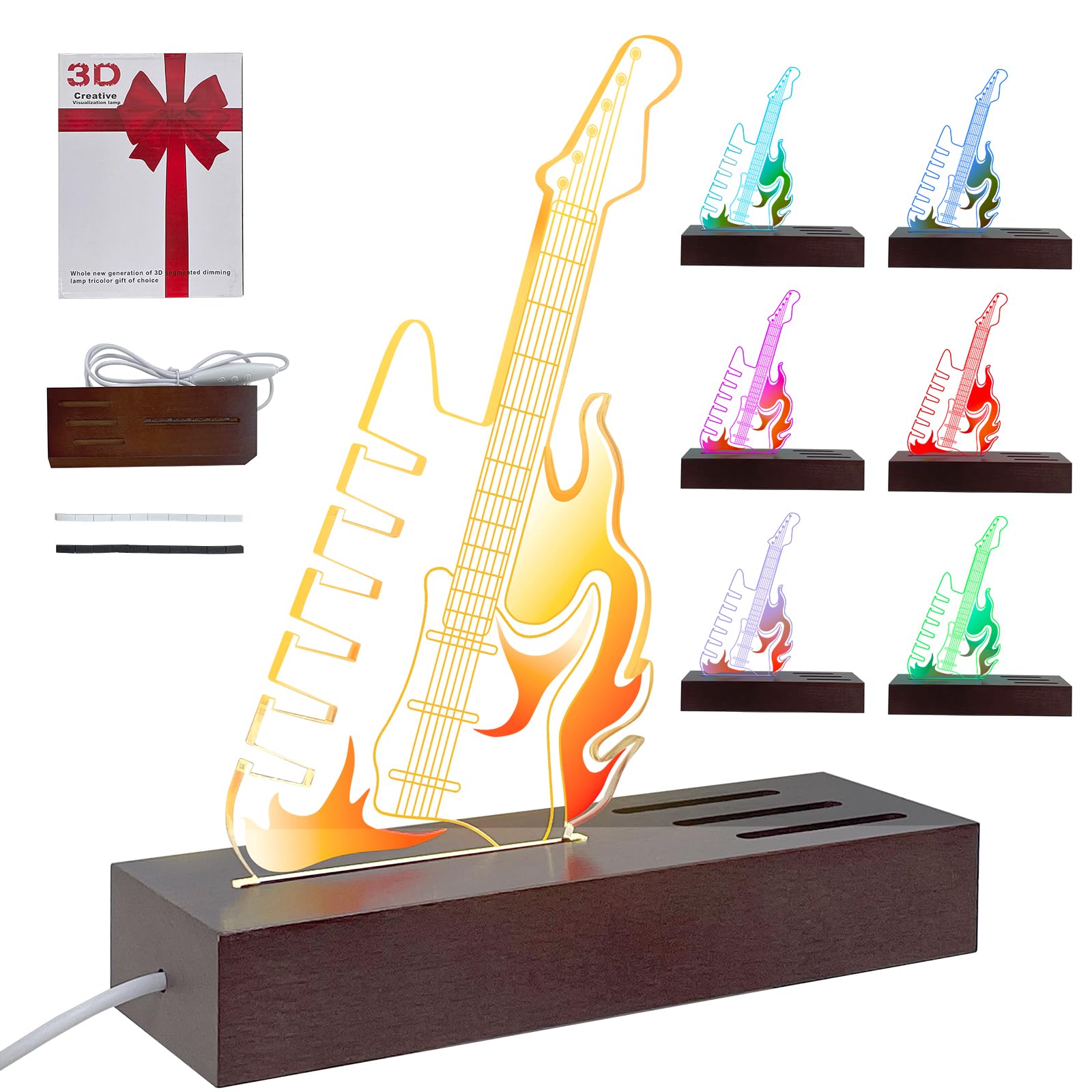 Porta plettro per chitarra illuminato, 7 colori con luce LED, display per plettro per chitarra in acrilico, alimentato tramite USB, accessorio per chitarra, può contenere 6 plettri, regalo per uomini