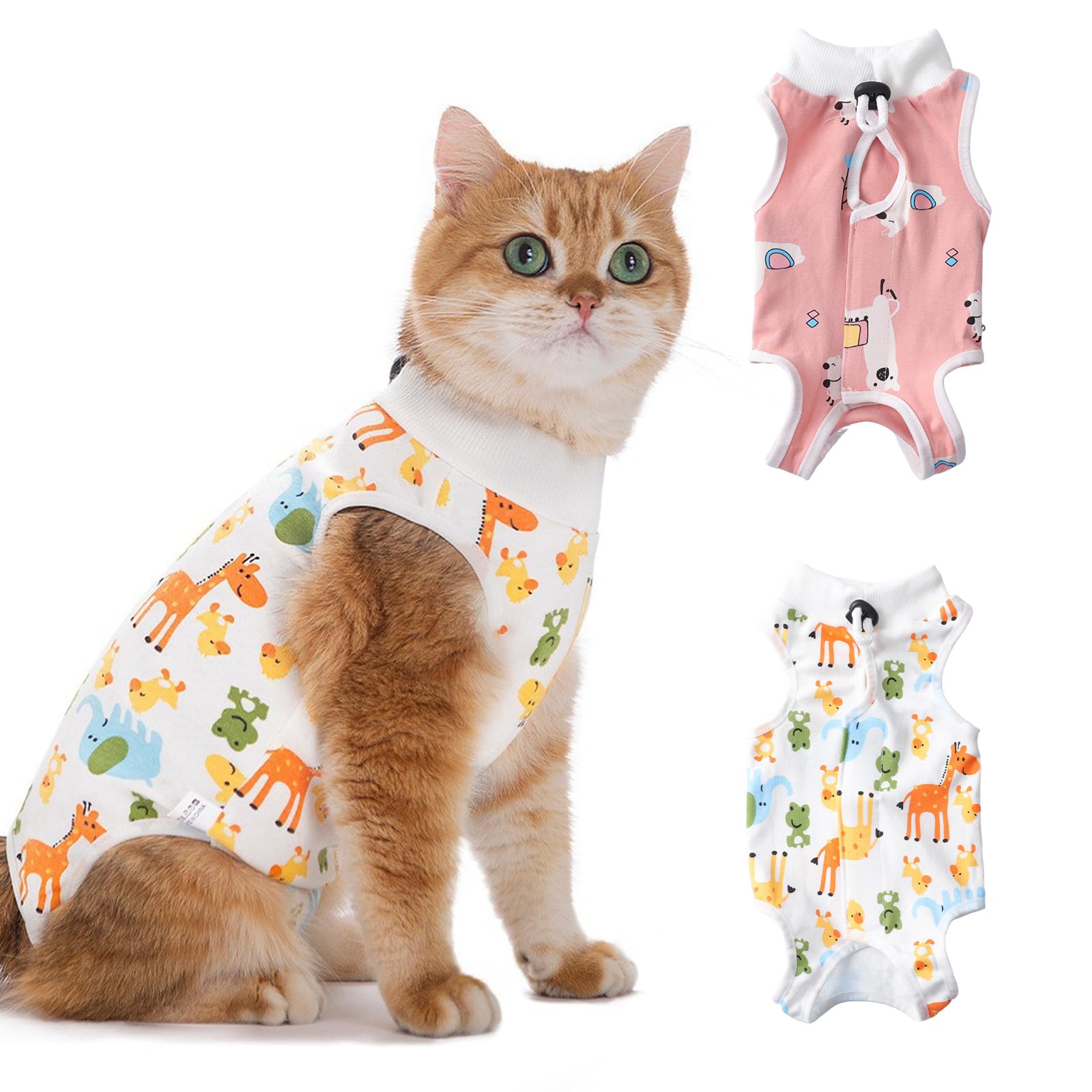 Innfttwo 2 Pack Cat Recovery Suit, Breathable Cat Onesie for After Surgery, Anti Licking Cat Suit for Abdominal Wounds or Skin Diseases, Cone of Shame Alternative, Soft Cat Surgical Recovery Suit