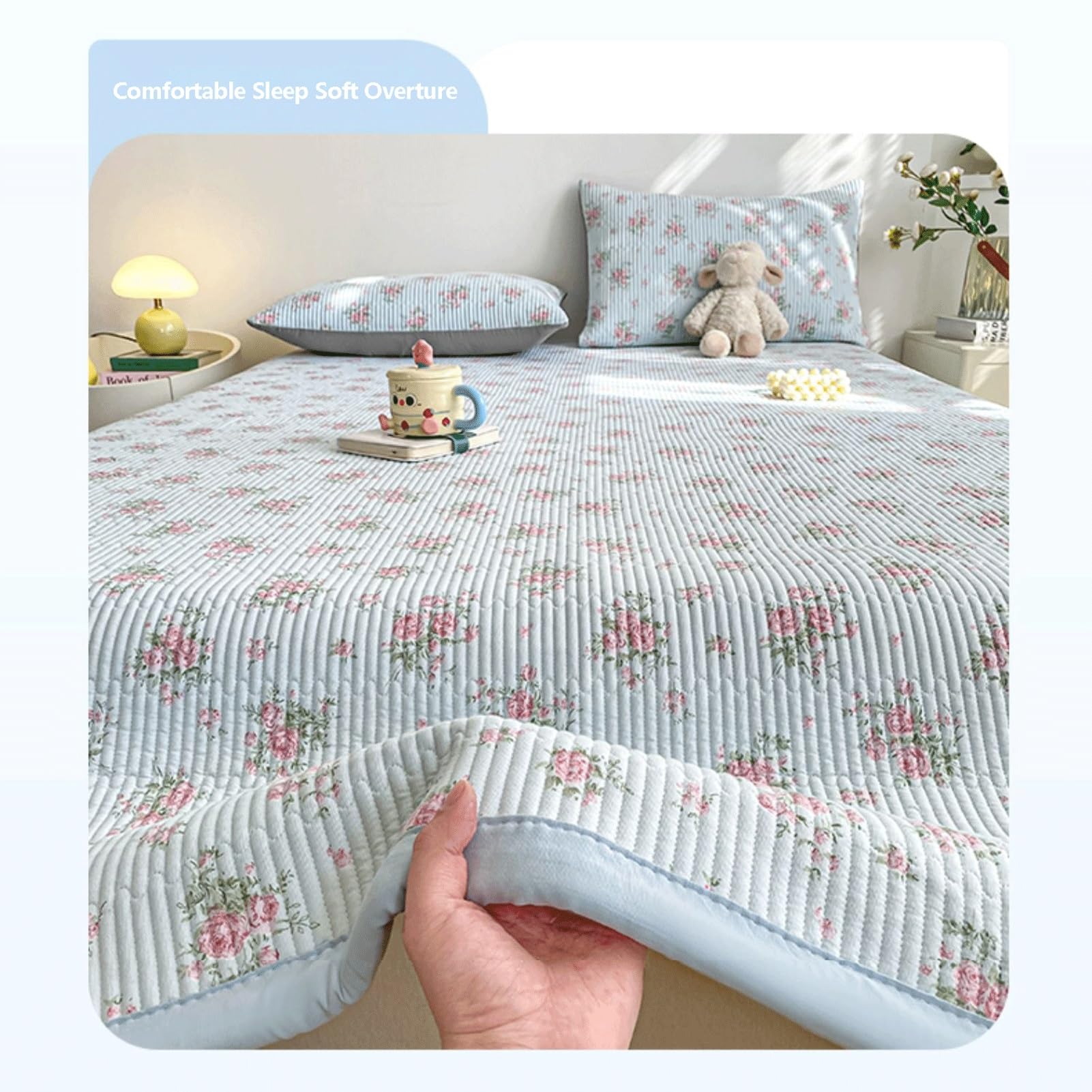 Bawełniany letni podwójny koc do spania 150/180 x 200 cm 200/250 x 230 cm lekki i miękki pikowany kocyk (różowy E, 150 x 200 cm + 48 x 74 cm x 1)