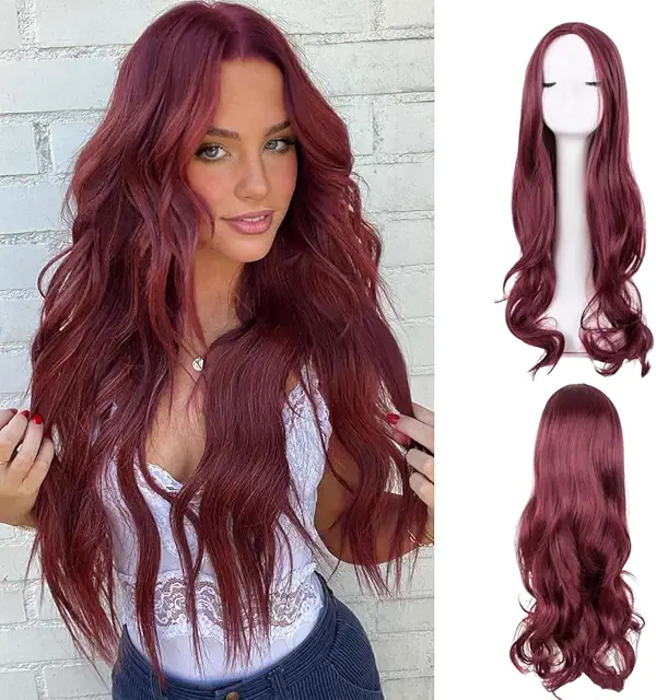 Peluca Larga Ondulada Natural para Mujer - Pelo Sintético Resistente al Calor