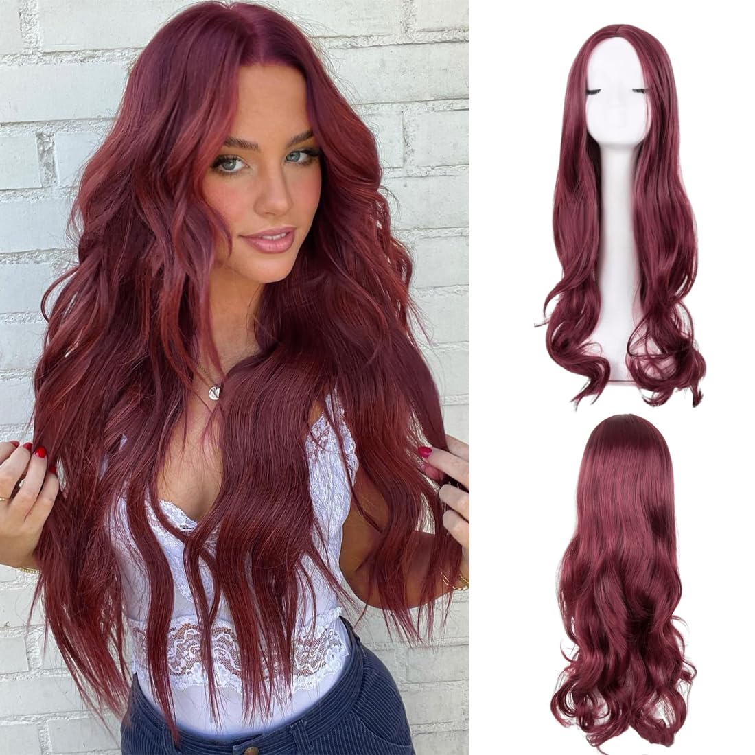 AOWVUTS Long Wave Wigs for Women Natuaral Synthetic Hair Heat Resistant Wig Ladies Fancy Dress Wig Charming Long Curly Hair Wigs Middle Part with No Bangs for Daily Party Cosplay Use