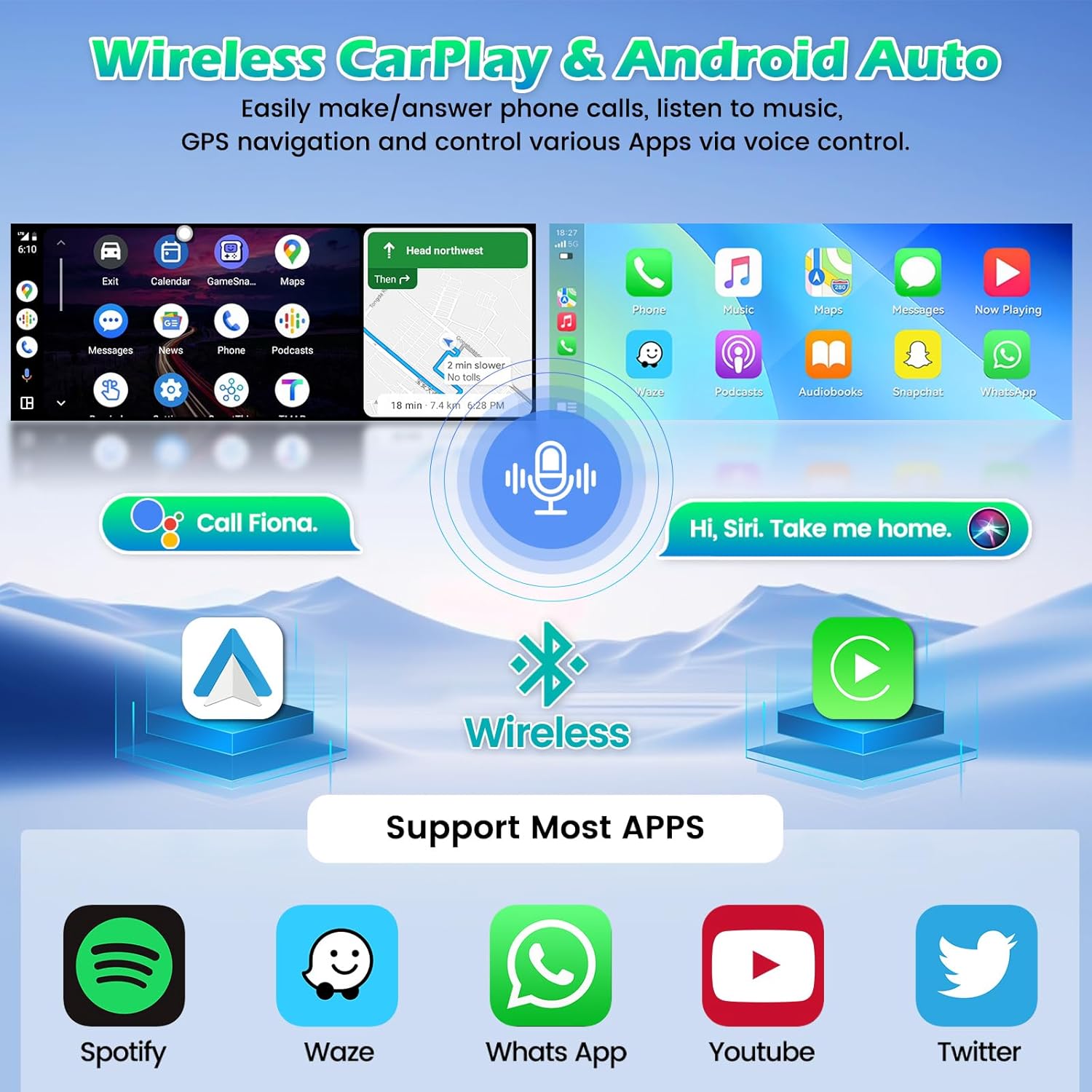 [2+32G] Single Din Touchscreen Radio Wireless Apple Car Play Wireless Android Auto, 6.9 in Single Din Car Stereo with Mirror Link Bluetooth 5.0 FM RDS GPS Navigation 32EQ SWC + Backup Camera