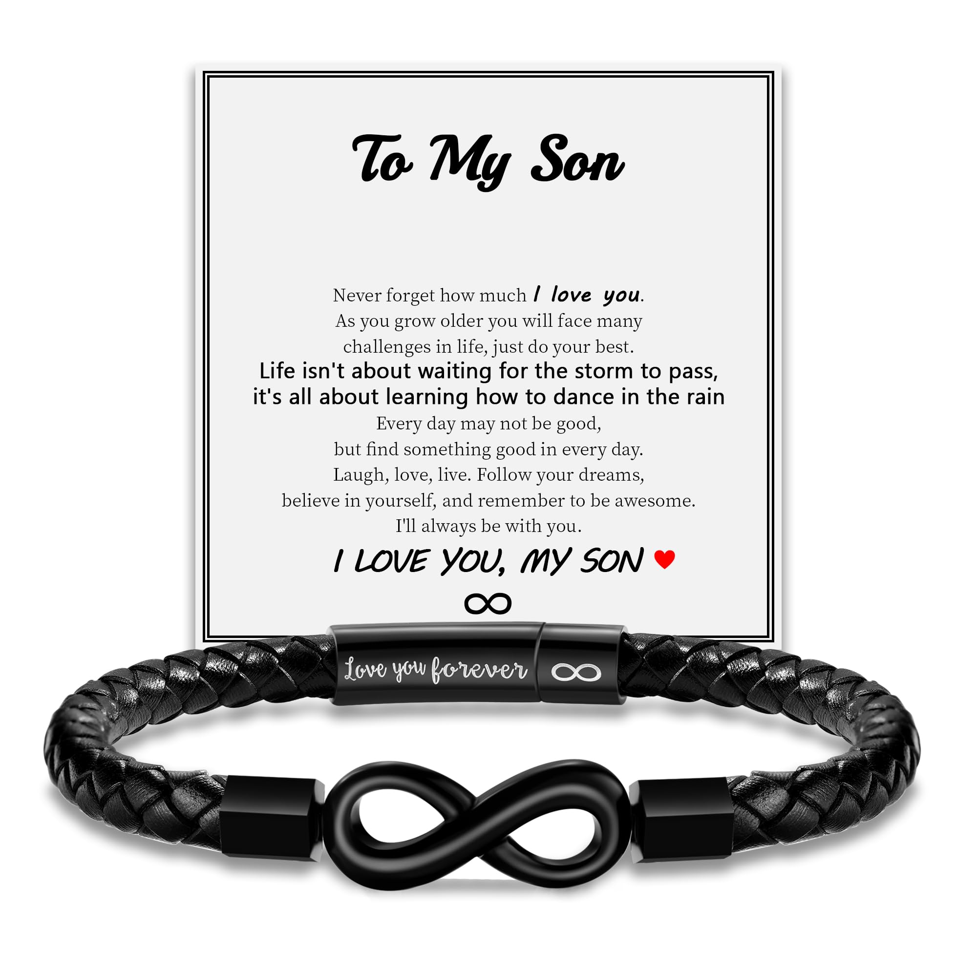 Leather Bracelet Gifts for Men, To My Son Bracelet Fathers Day Bracelet Gifts Dad Grandpa Love You Forever Engraved Birthday Valentines Graduation Gift Infinity Knot Jewelry