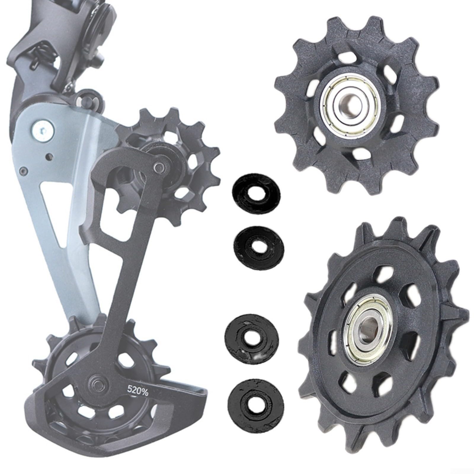 Set puleggia deragliatore posteriore 12T+14T per Eagle 12-Speed per XX1 X01 per GX SX Biciclette Guida Leggero Montaggio Ruota Guida Nero Alluminio