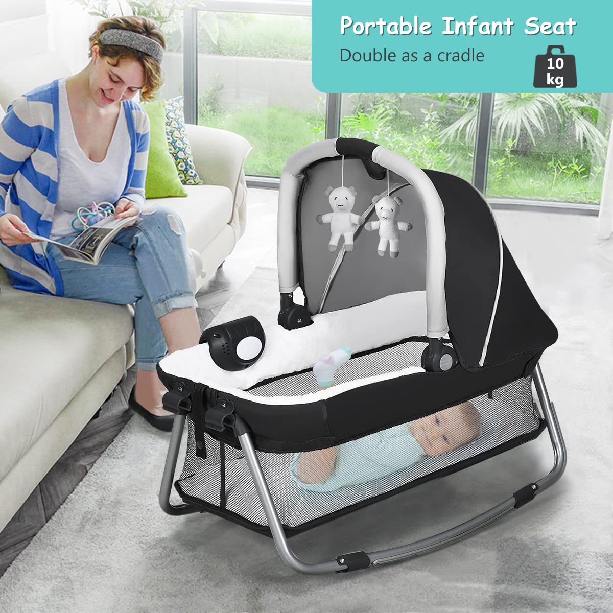 Buy COSTWAY 4 in 1 Foldable Travel Cot, Portable Baby Bed Playard with