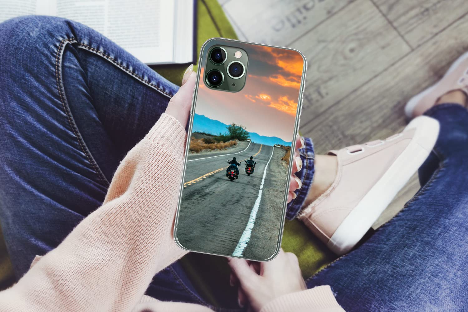 MuchoWow Funda para iPhone 11 Pro - Dos Motos circulando por la Ruta 66 - Funda de Silicona/Funda Blanda para teléfono móvil