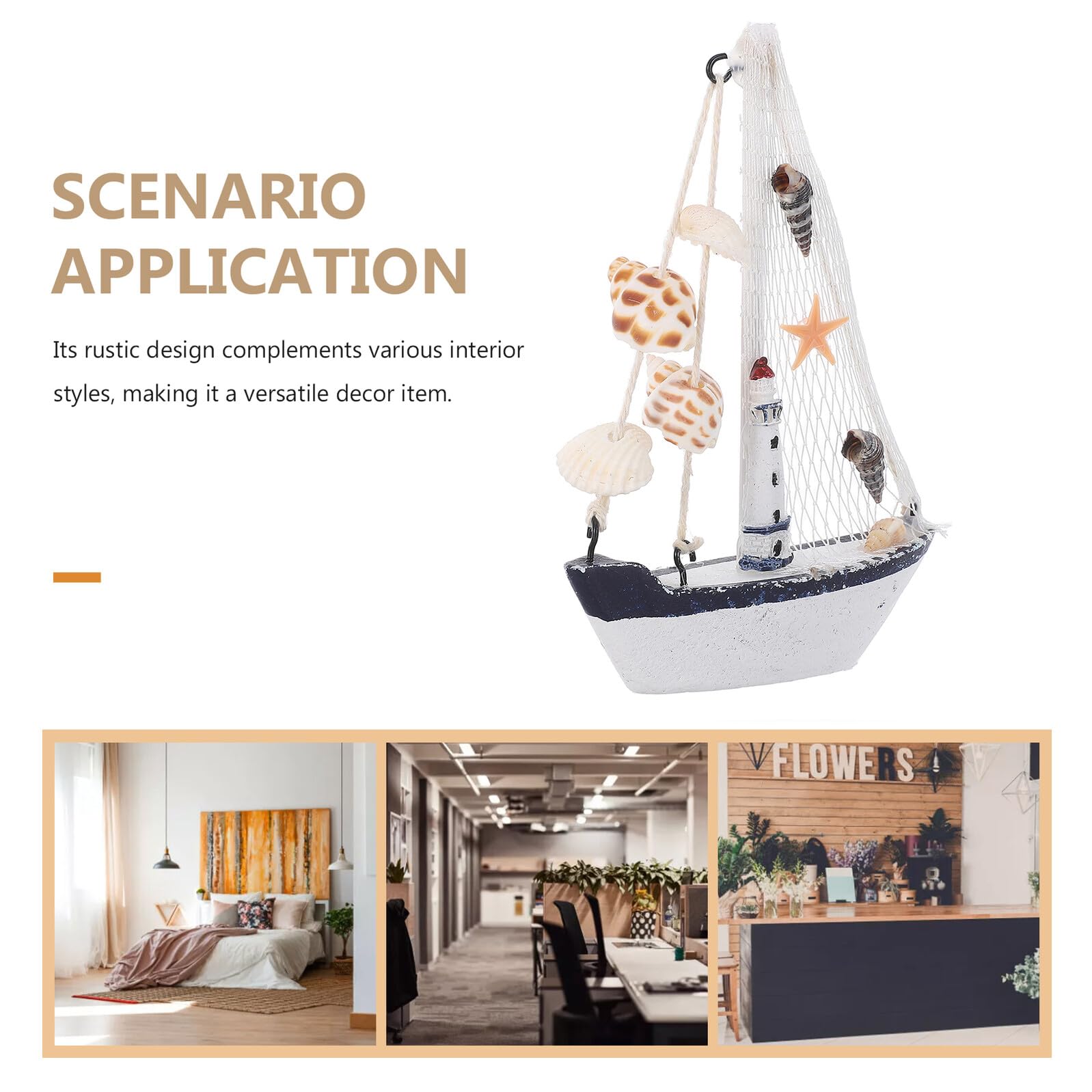EXAOMBLE 8 Pezzi Barca a Vela in Legno con Conchiglie e Reti Decorazione Marina da Parete per Casa Feste a Tema e Cameretta Mini Barche Ornamentali Costiere