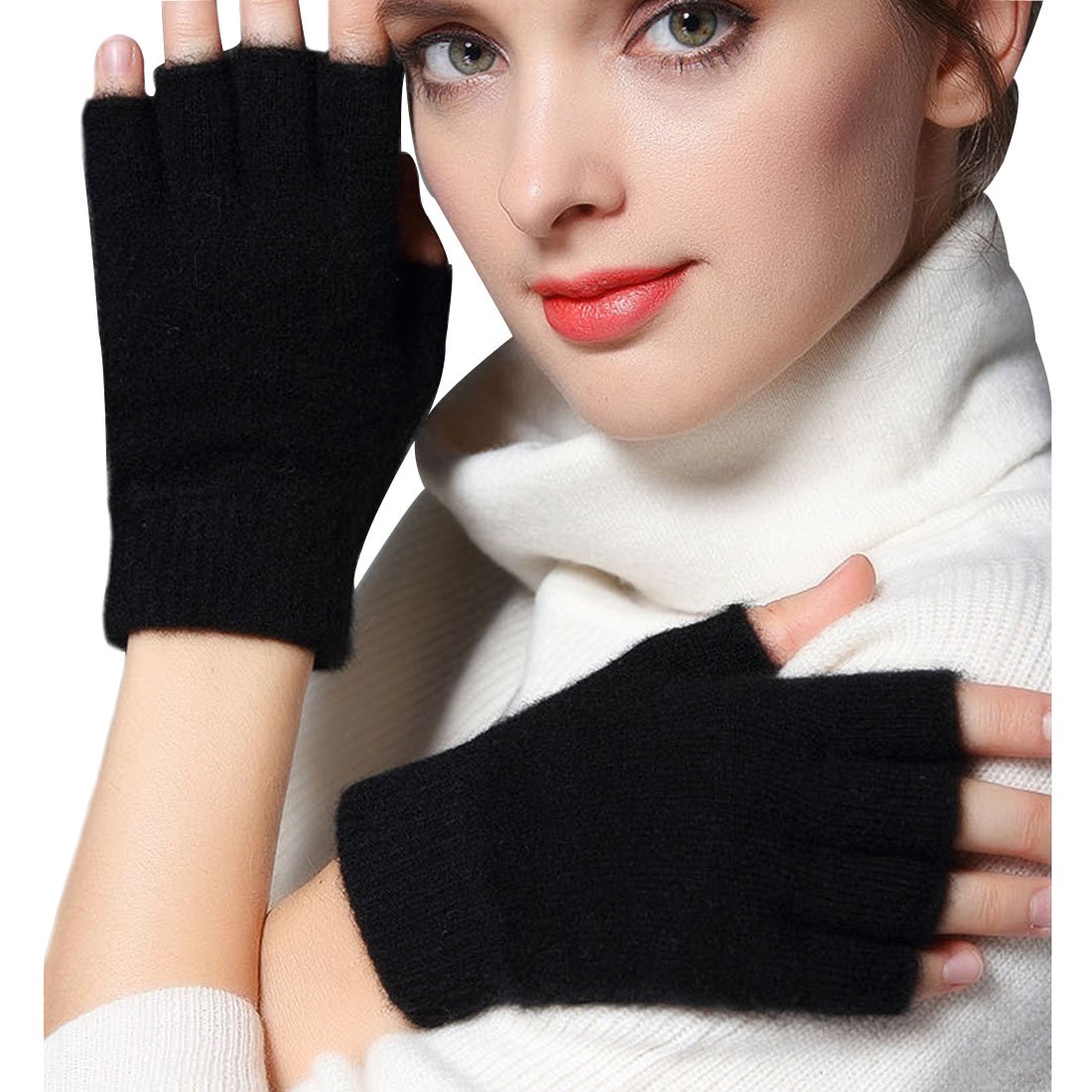 Leben Women's F-Black Lerben® Fashion Men Soft Cashmere Warm Fingerless Gloves Autumn Winter Hand Wrist Warmer Mitten (F-Black)