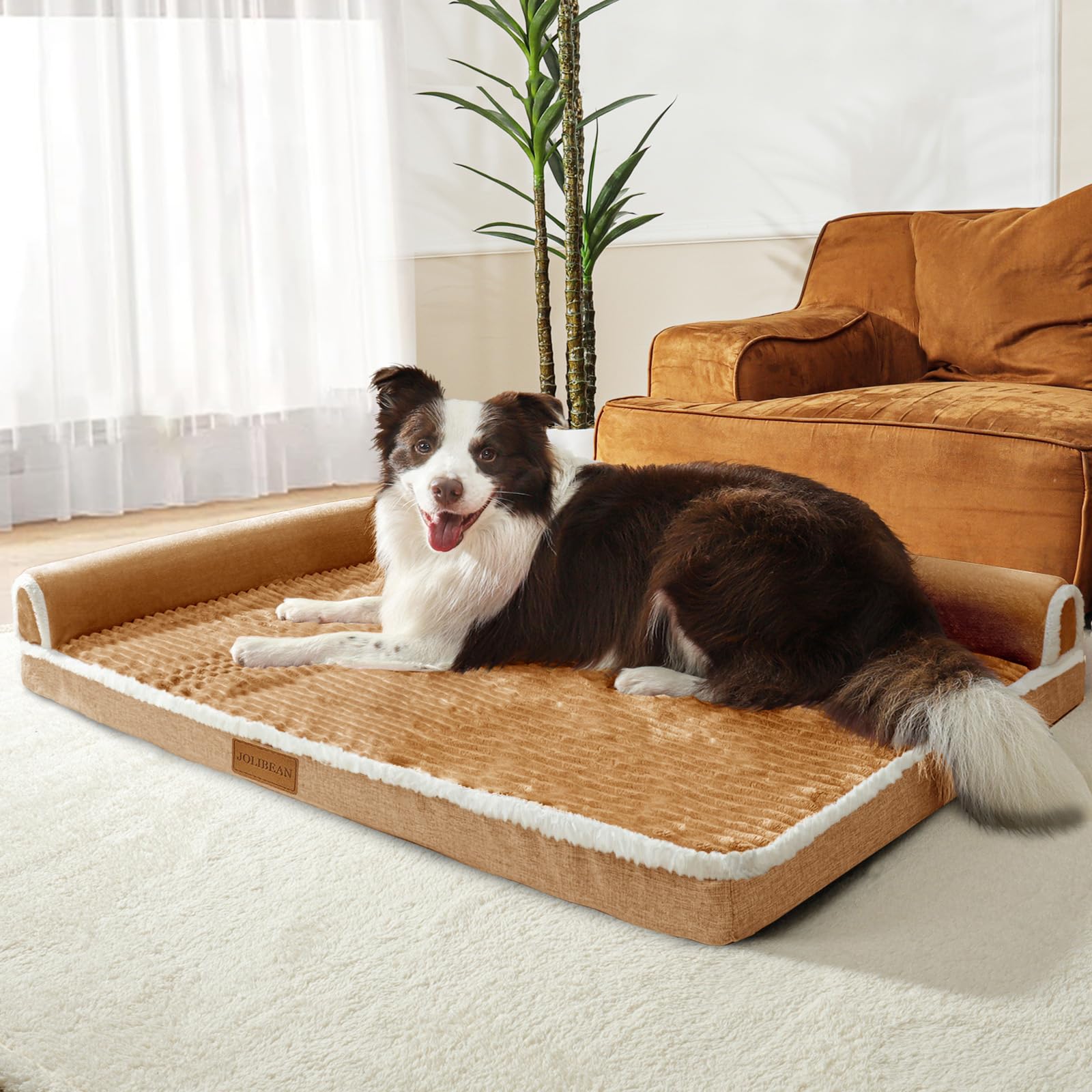 Cama Perro Grande Ortopédica, Colchoneta Perro de L con Espuma De Caja De Huevos, Sofá Perro con Impermeable Lavable Desenfundable, 106x28cm, Marrón