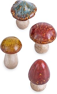 Ceramic Mushrooms Figurine Garden Decor, Lawn Mushrooms Decor, Garden Pots Decoration, Set of 4, 3 Inches High