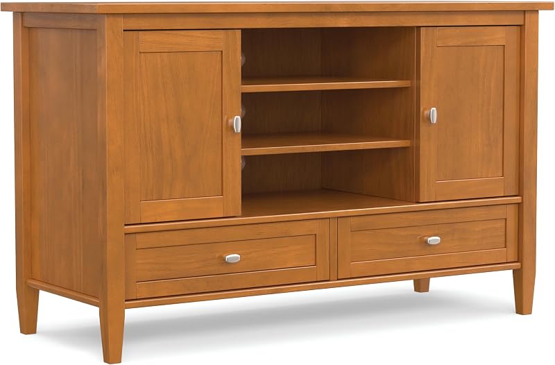 SIMPLIHOME Warm Shaker 47" Wide Solid Wood TV Stand in Light Golden Brown
