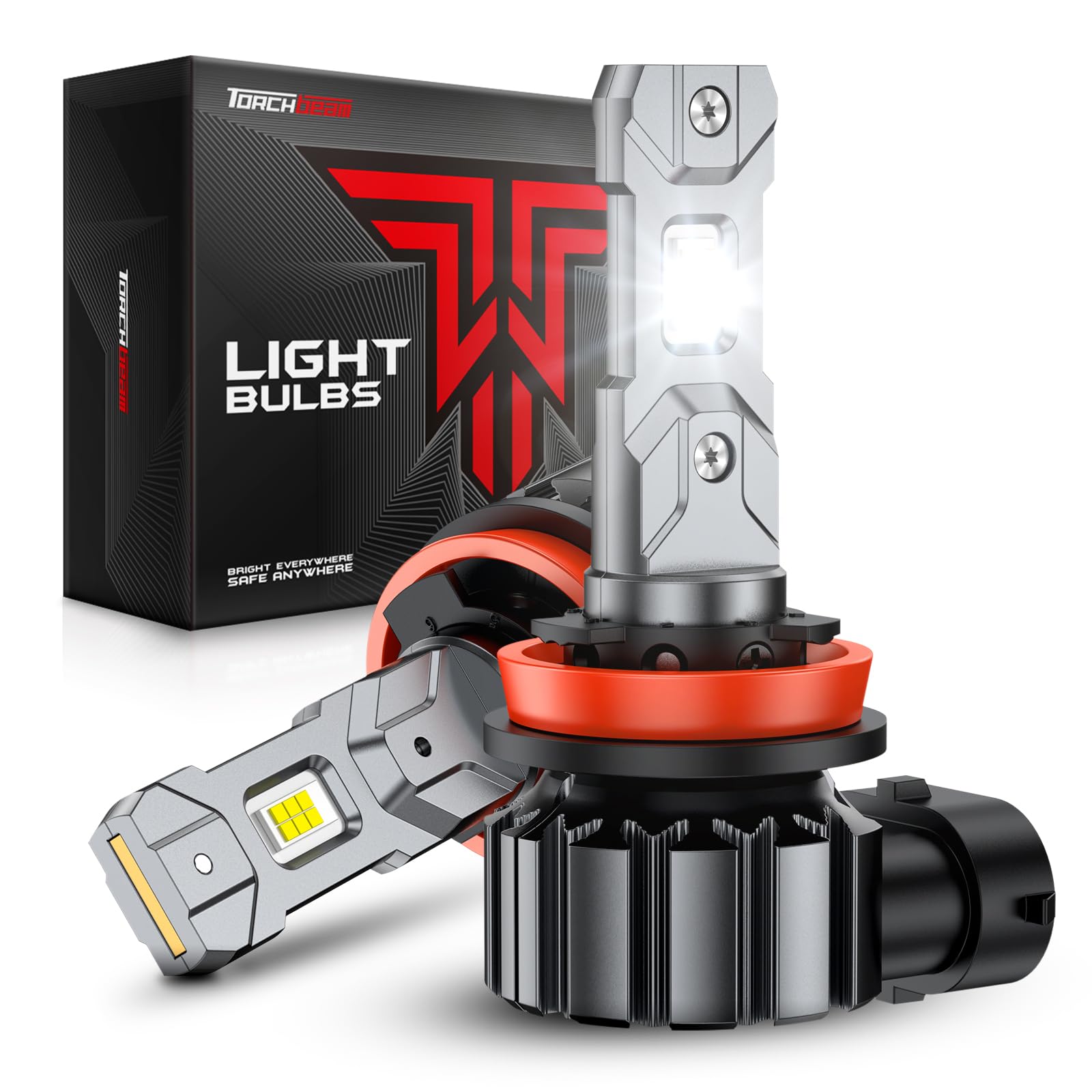 Torchbeam H11 LED Bulbs, 60000LM 10X Super Brighte Light Bulb, 6500K Cool White with Cooling Fan, 1:1 Mini Size, 80000 Hours Lifespan, Pack of 2
