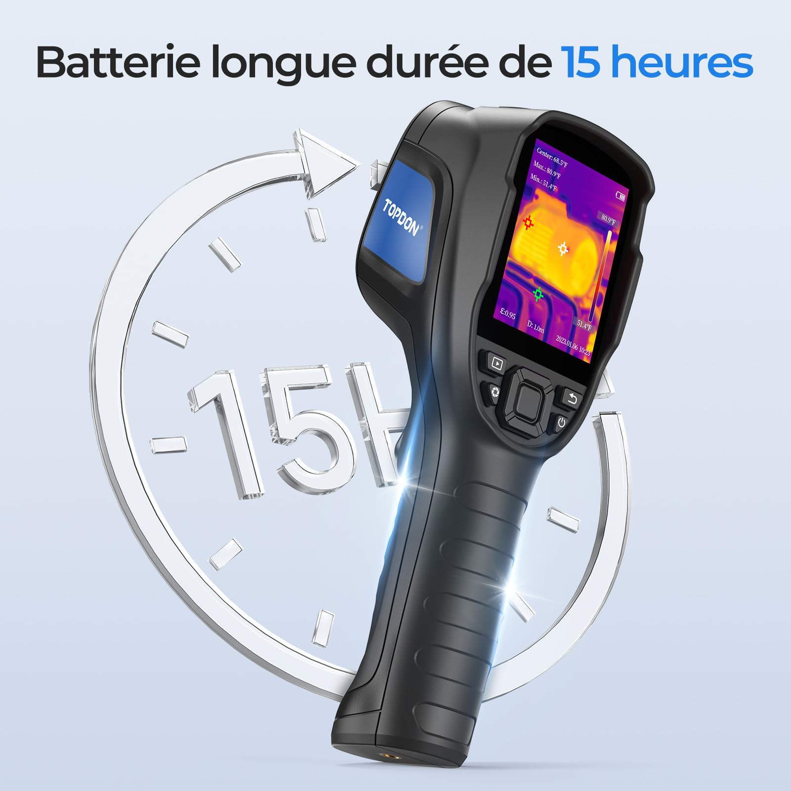 TOPDON Caméra thermique TC004 Lite, résolution thermique 240 x 180, Autonomie de la batterie de 15 heures, Zoom d'image 2X/4X, plage de température:-20 °C à +550 °C