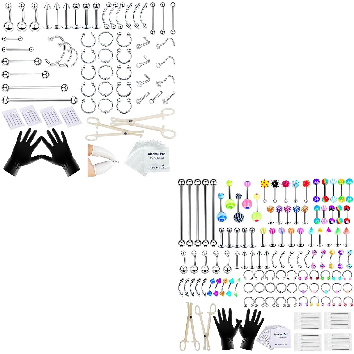 220Pcs Complete Body Piercing Kit: 316L Stainless Steel Jewelry & 12G/14G/16G/20G Sterile Needles with Tools for Nose, Navel, Lip, Ear, Septum, Eyebrow, Cartilage, Tragus, Tongue