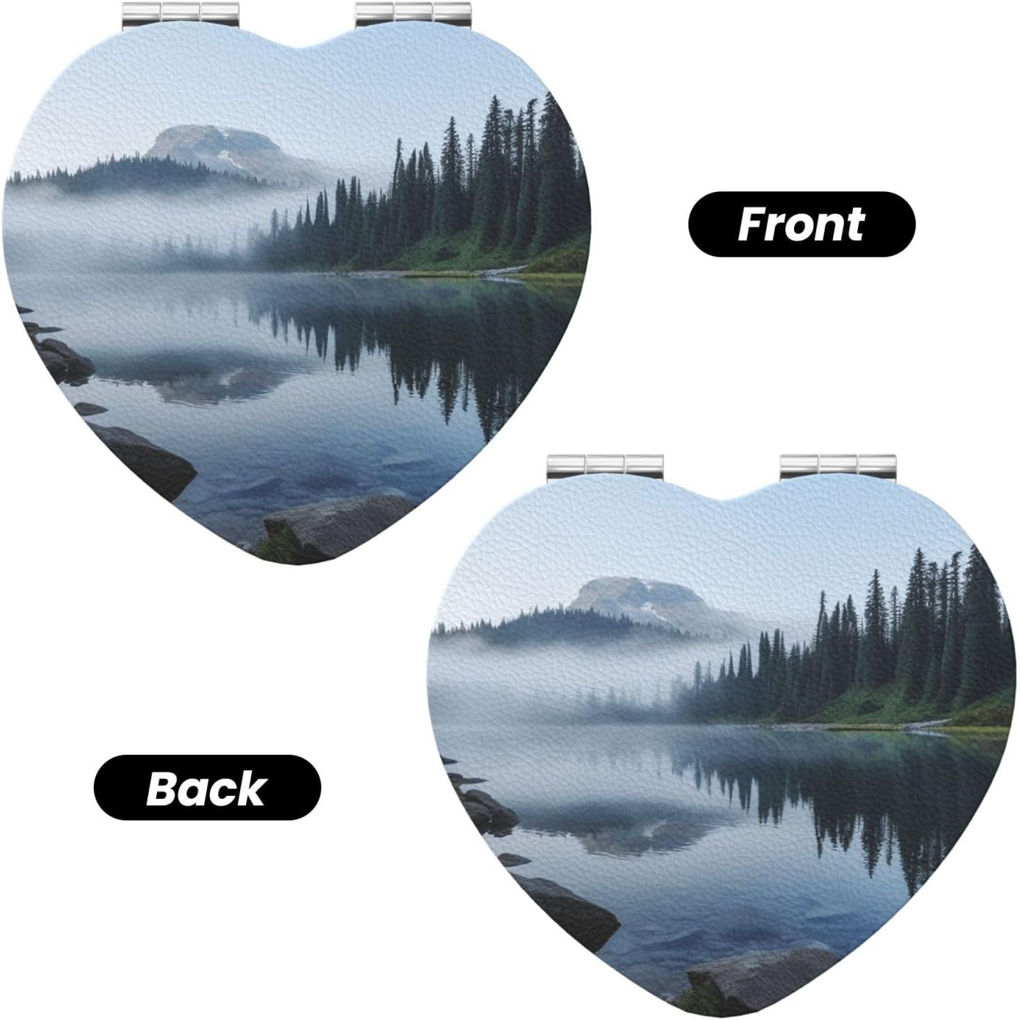 Foggy Lake by Mount Rainier Compact Mirror for Purse, Double-Sided 2X/1X Magnifying Mirror for Women Men, Travel Makeup Mirror for Handbag, Handheld Vanity Mirror for Gift image 2