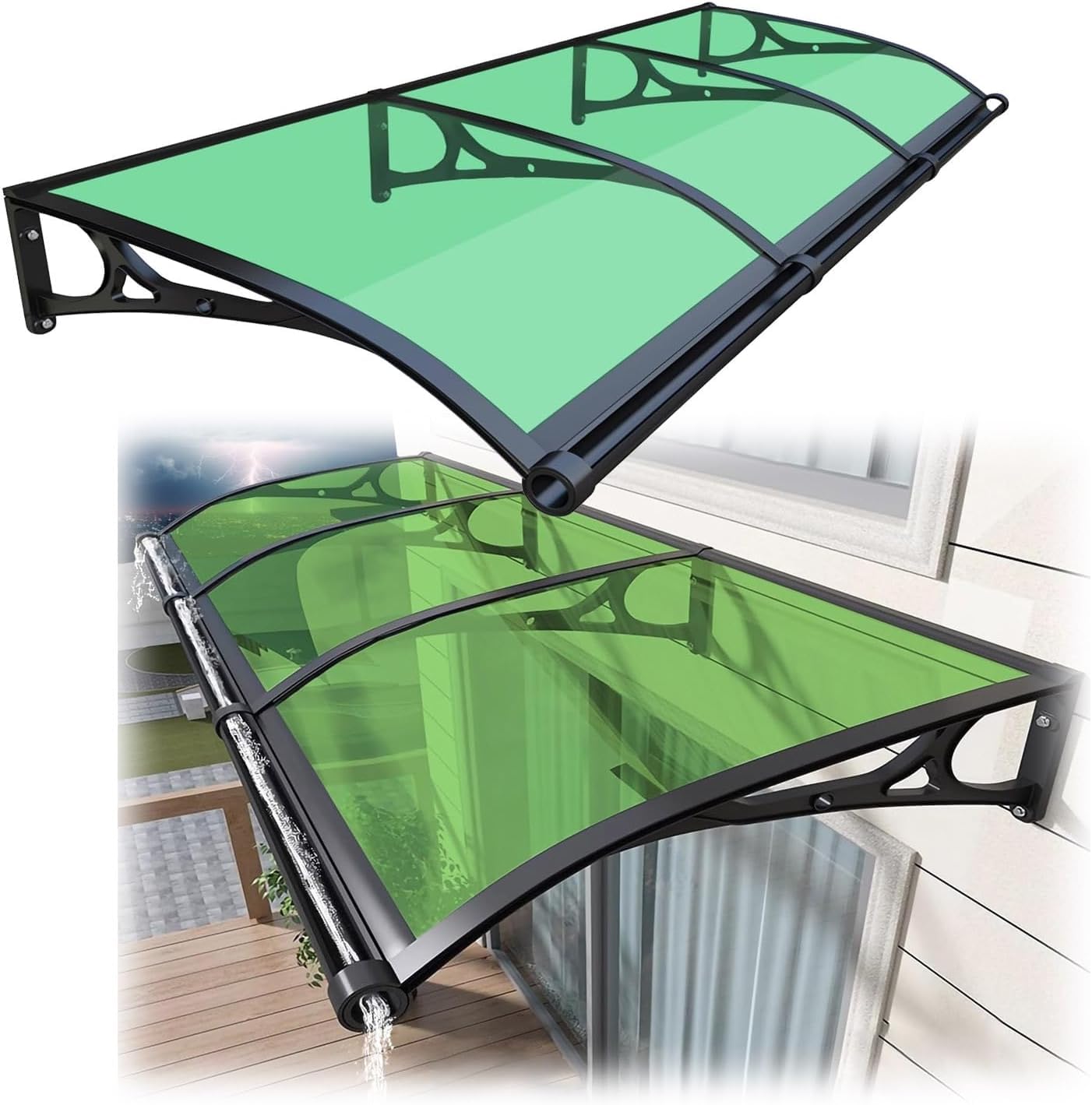 Window Awning Door Canopy,polycarbonate Front Door Outdoor Patio Awning For Door Entrance,aluminum Alloy Large Sink Window Awning Door Canopy,for Uv Rain(Size:60x120cm/23.6x47.2in,Color:Grass Green)