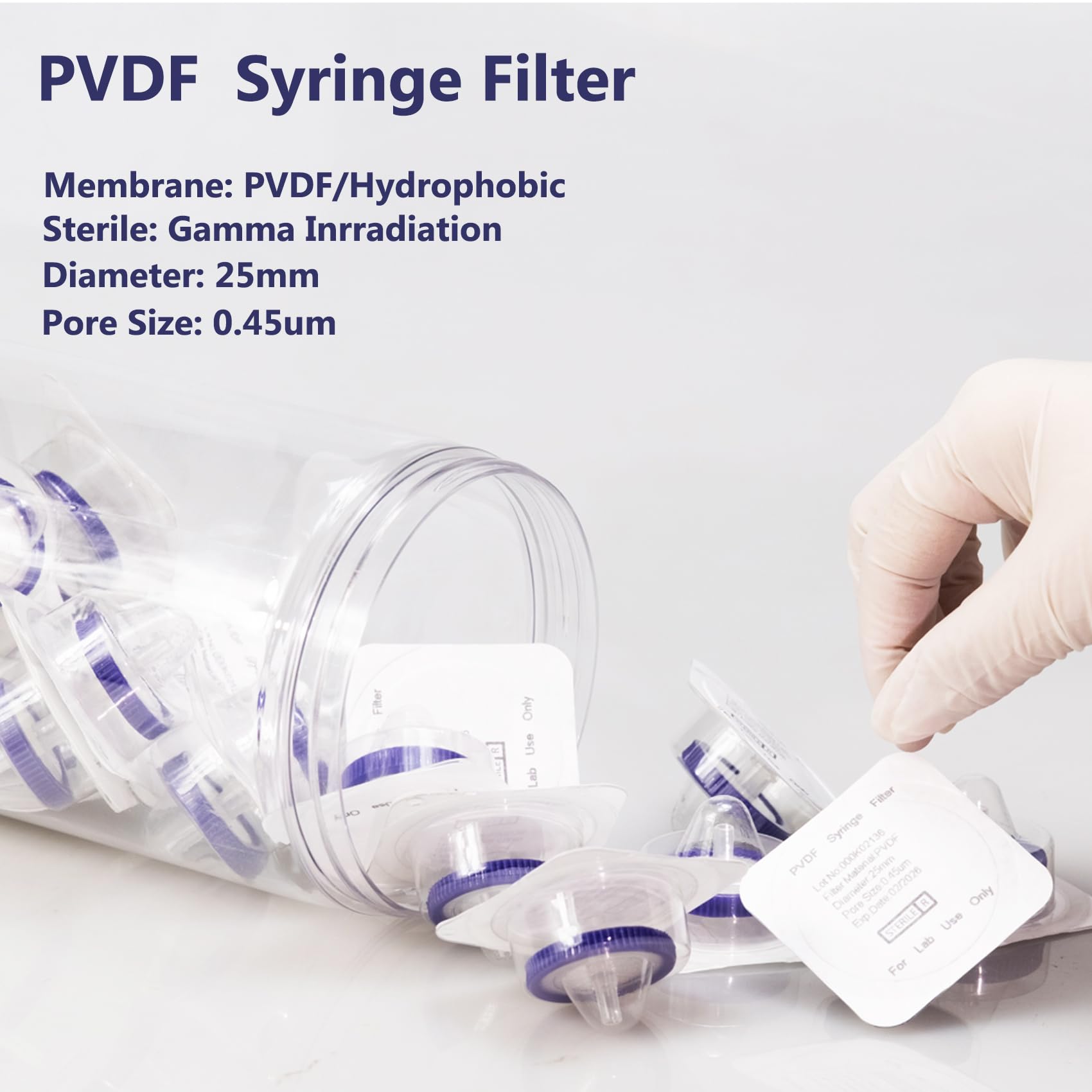 Snapklik.com : Sterile Syringe Filter PVDF Hydrophobic Filtration 0.45 ...
