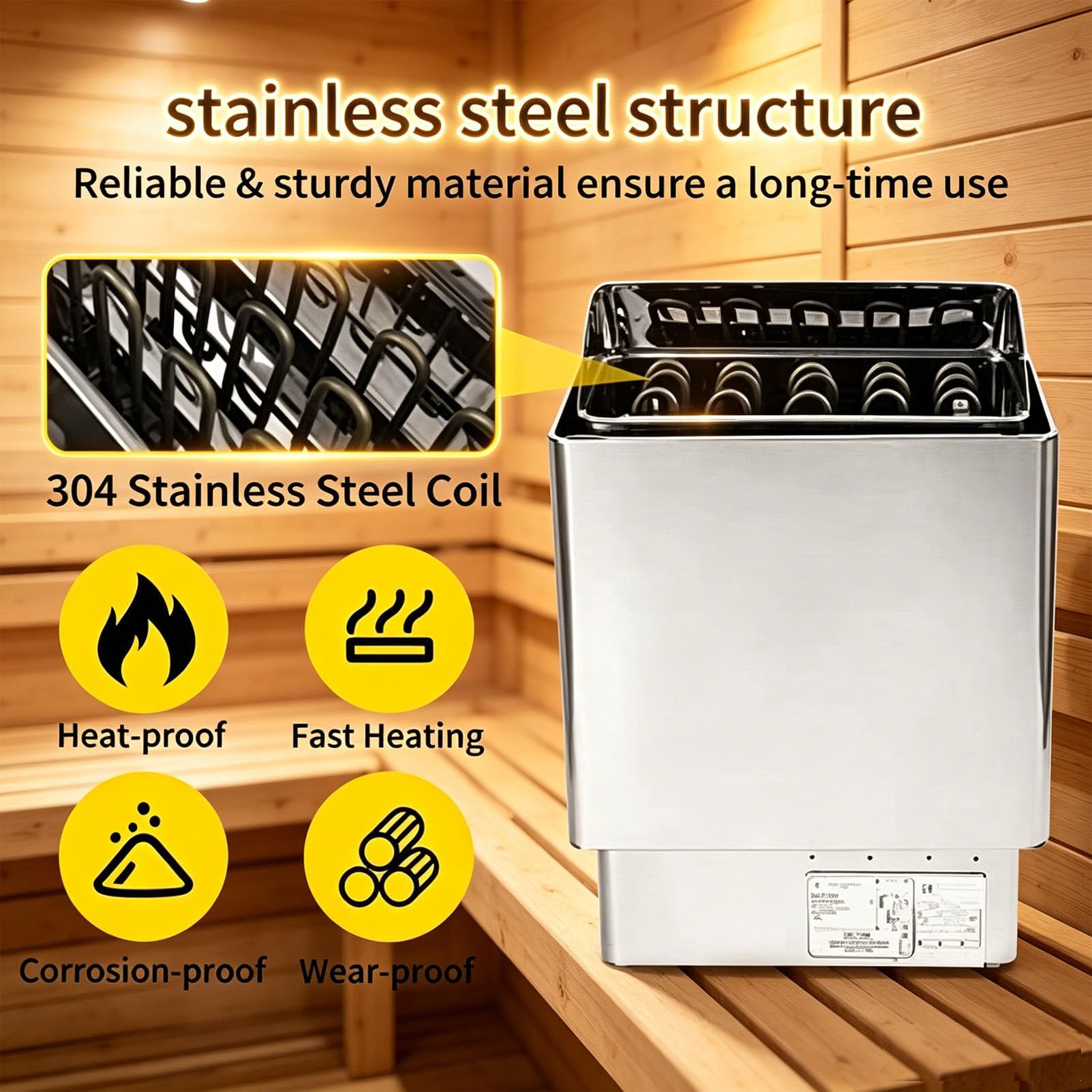 Stufa elettrica per Sauna in Acciaio Inox a Calore Secco con Controller Esterno, Riscaldamento rapido, Rilassante Esperienza Spa, Montaggio a Parete, qualità Professionale 380V-8KW
