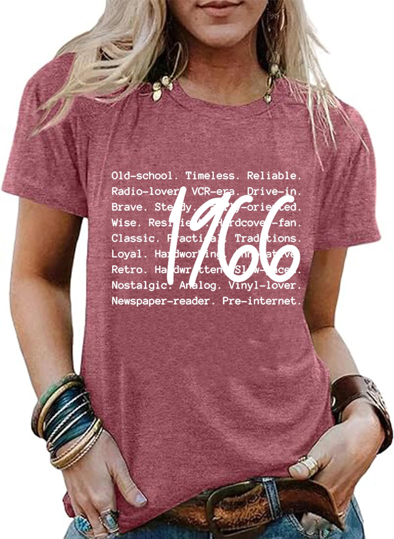 60th Birthday Gift for Women Vintage 1966 Shirt Sixty Bday Gifts Letter Print Retro Party Tops Short Sleeve Casual Tees