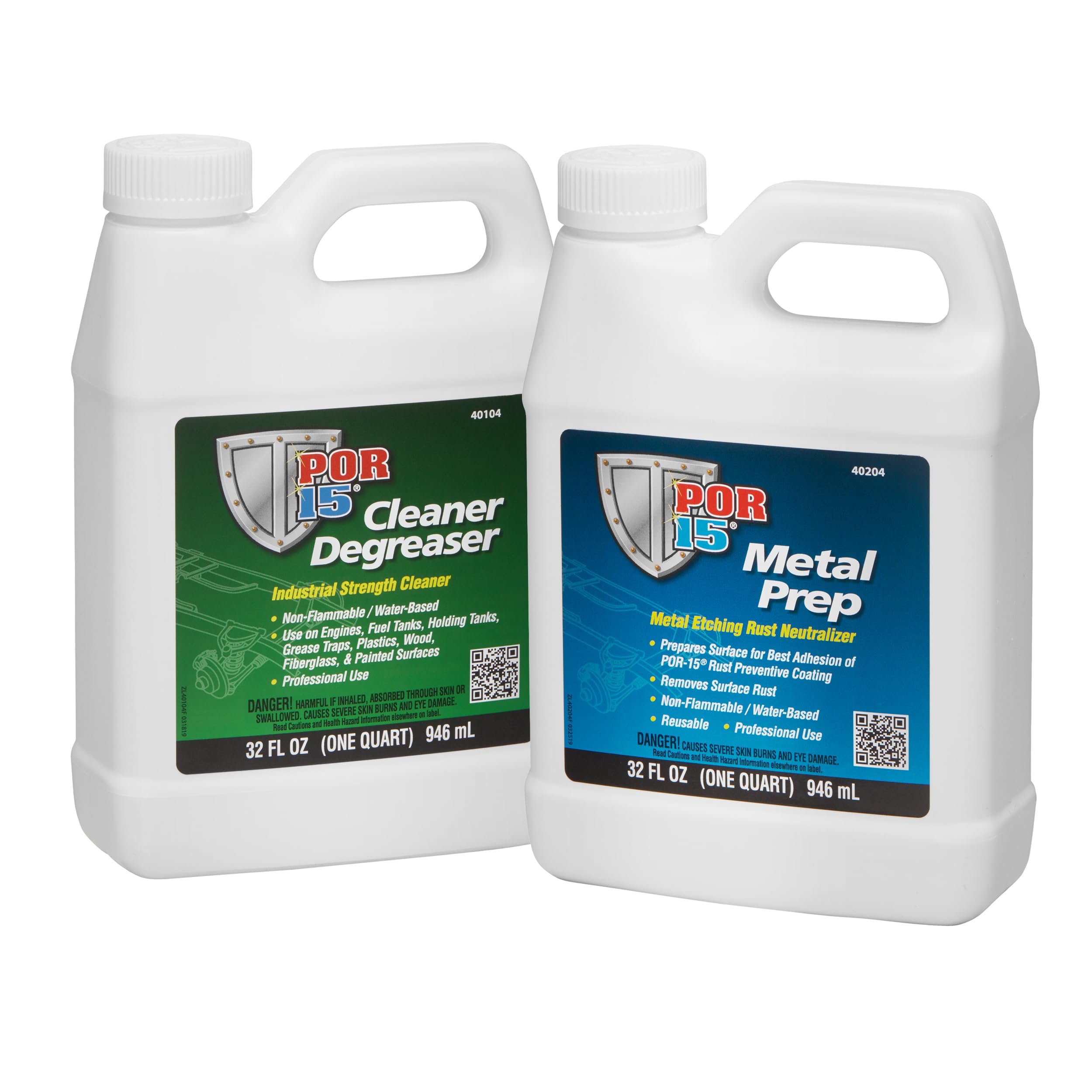 POR-15 Stop Rust Preparation System - Cleaner Degreaser and Metal Prep, Non-flammable and Water-based, 32 Fluid Ounces, 1-quart each