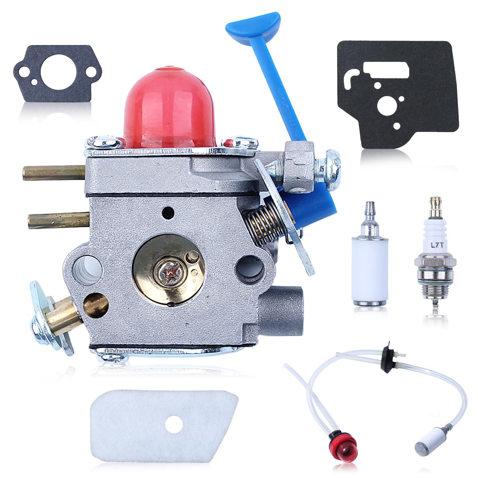 Vergaser Kit für Husqvarna 128LD, 128L, 128LDX, 124C, 124L, 128C, 128CD Rasenmäher, mit Luftfilter + Zündkerze + Kraftstofffilter + Dichtung, Ersatz 545081850